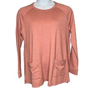 LOGO Lounge Lori Goldstein Womens  Pink Tunic Top Sz L Pockets Lagenlook Coastal